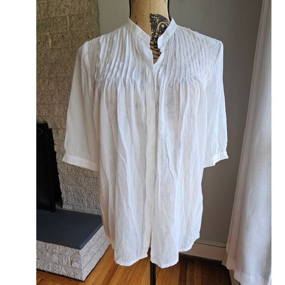 Vince Gauze Sheer White Front Pleated Feminine Sexy Blouse, 3/4 Sleeve Sz S - Picture 8 of 12